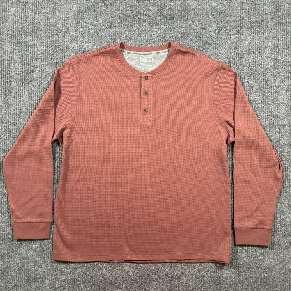 Eddie‎ Bauer Mens Henley Long Sleeve Shirt 2XL Orange Waffle Knit Thermal Casual